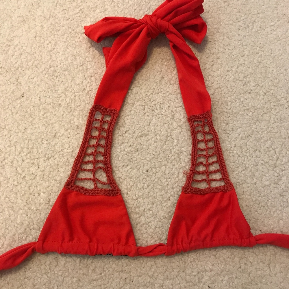 Acacia red crochet bikini top